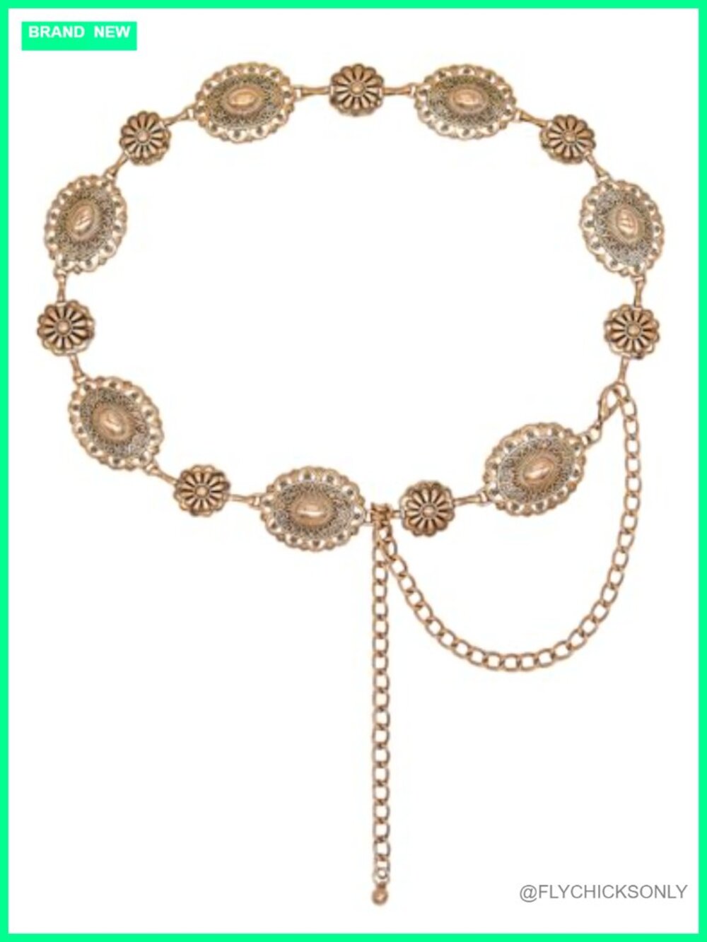 Western Metal Concho Chain Belt for Women Cowgirl Style Dresses Jeans